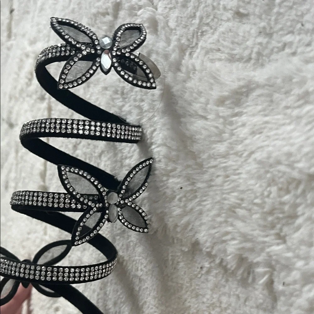 Black Rhinestone Wrap Heels - Picture 4 of 6